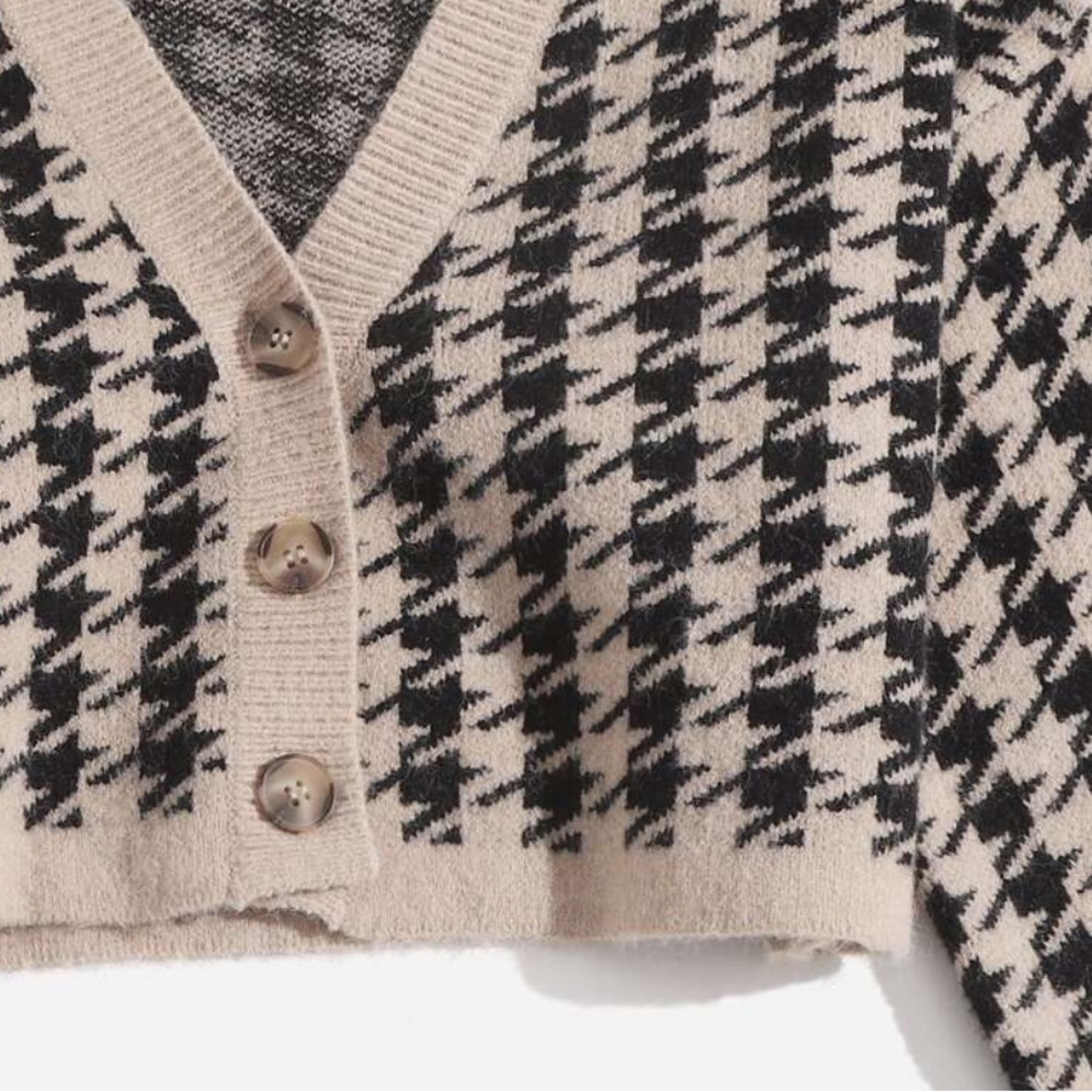 Houndstooth Pattern Drop Shoulder Button Up Cardi… - image 5